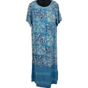 Blue Ginger Dress Women Shift Long Dress Size Medium M Floral Short Sleeve EUC